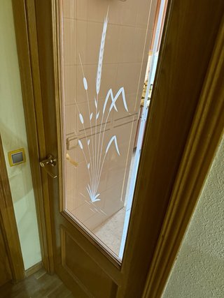 Puerta de madera con cristal esmerilado