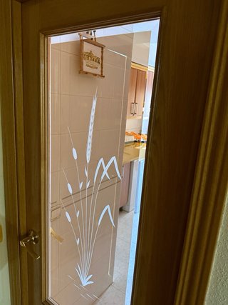 Puerta de madera con cristal esmerilado