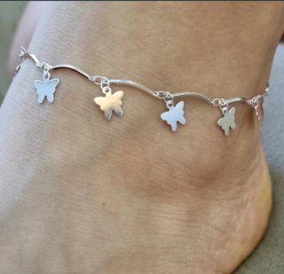 Tobillera o pulsera de plata Ley 925 Mariposas