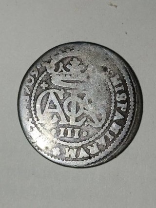 ESCASA Moneda 2 Reales 1709 Carlos III Plata