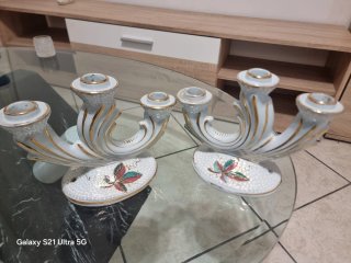 Coppia di candelabri vintage porcellana oro bianco