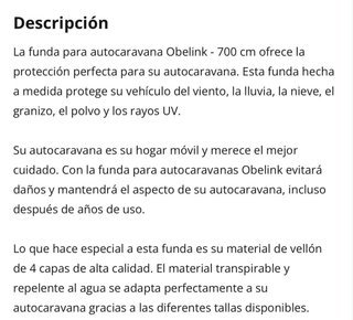 Funda Autocaravana Obelink 710cm