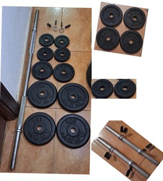 PESAS KIT 50KG BARRA MANCUERNAS DISCOS