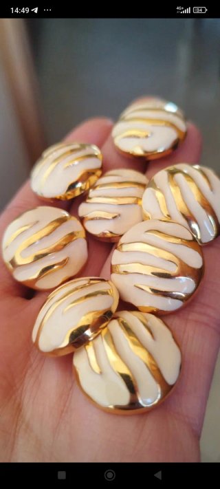 6 Bottoni Gioiello Vintage Panna & Oro