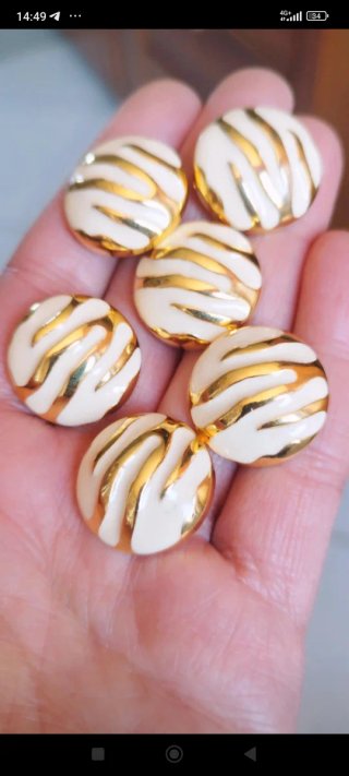 6 Bottoni Gioiello Vintage Panna & Oro