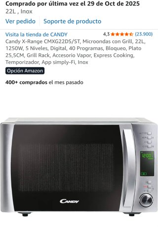 Microonda 22L 800W Candy con Grill 1250W