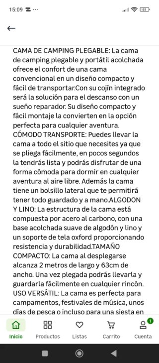 Cama plegable camping acolchada gris