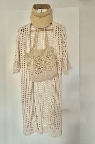 Conjunto de verano 3 piezas: Kimono +bolso+ visera