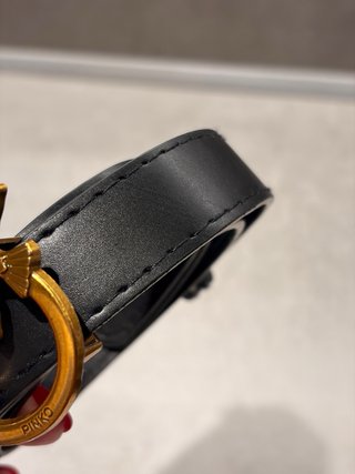 Cinturón Pinko Negro Hebilla Pájaros Dorado