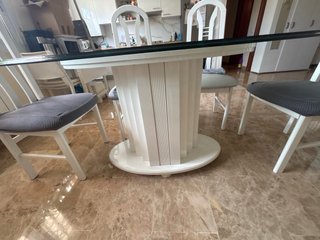 Mesa Cristal y sillas Blanco 6  comensales