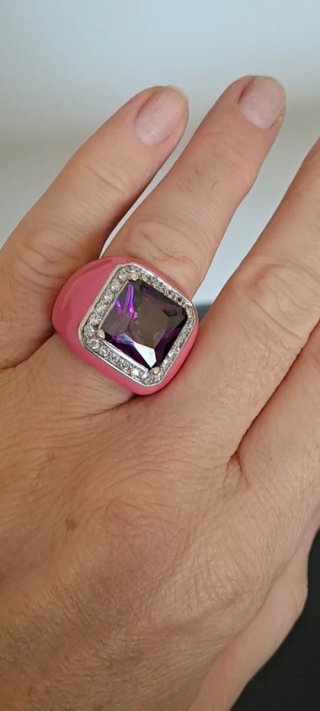 Anello Argento Quarzo Rosa e Viola Misura 17