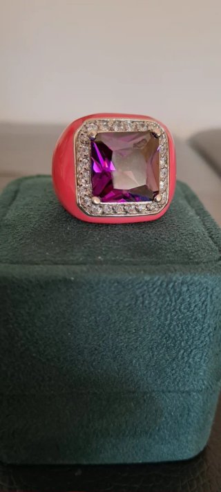 Anello Argento Quarzo Rosa e Viola Misura 17