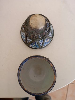 Frasco antiguo Marroquí Fez Cerámica y Metal