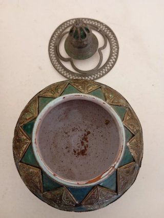 Frasco antiguo Marroquí Fez  Cerámica y Metal