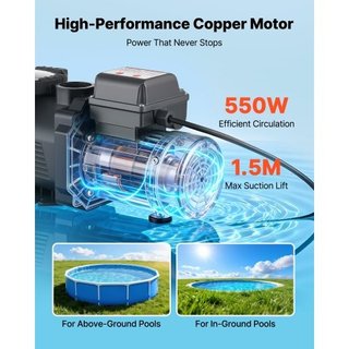 Pompa per piscina, 550W, portata massima 14.000 L/