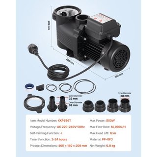 Pompa per piscina, 550W, portata massima 14.000 L/