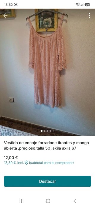 Vestido encaje tirantes manga abierta talla 50
