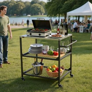 Carrello per barbecue da esterno, piano in acciaio