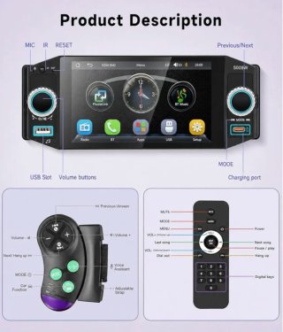 Radio Coche Pantalla Táctil CarPlay 1 DIN