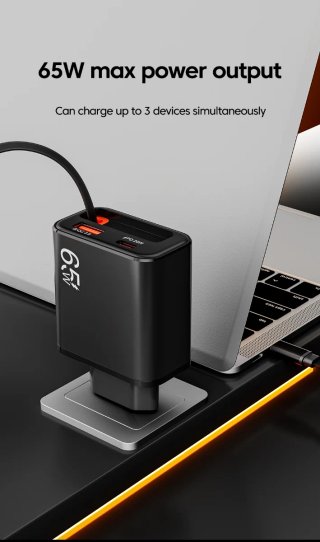 Cargador USB-C 65W 3 en 1 retráctil