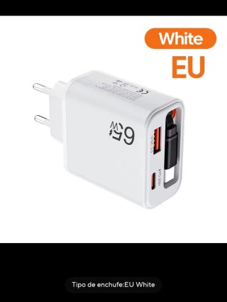 Cargador USB-C 65W 3 en 1 retráctil