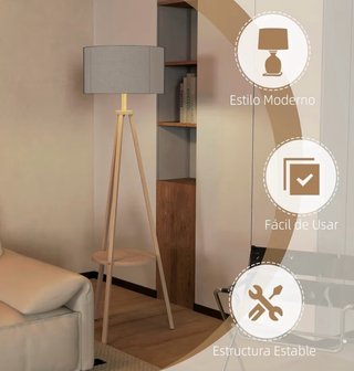 Lámpara de Pie Trípode con Estante HOMCOM