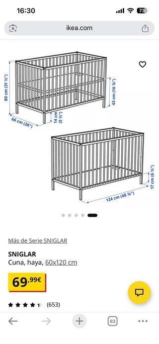 Cuna y cambiador bebé + colchon 60x120