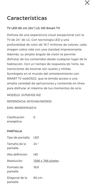 TV de 24" de LG. SMART TV