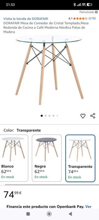 Mesa redonda de cristal y madera