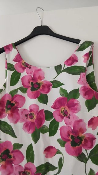 Vestito donna bianco con fiori fucsia