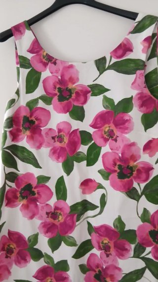 Vestito donna bianco con fiori fucsia