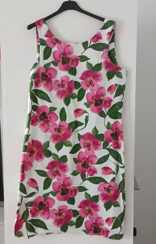 Vestito donna bianco con fiori fucsia