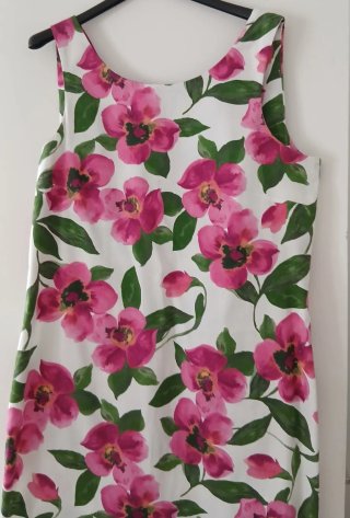 Vestito donna bianco con fiori fucsia