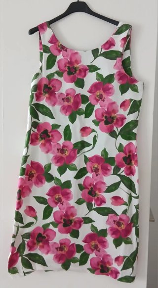 Vestito donna bianco con fiori fucsia