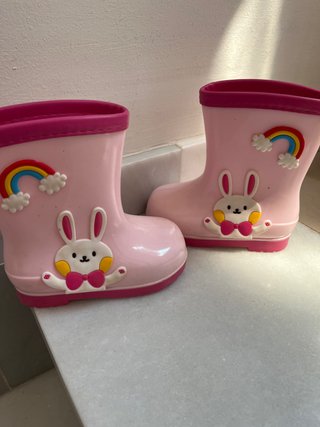 Botas de agua niña rosas con conejitos numero 25