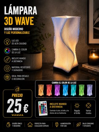 Lámpara LED 3D Wave Personalizable