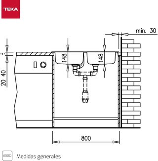 Teka E/800.440 2C - Fregadero Encastrado de 80 cm,
