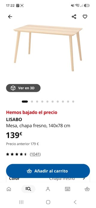 Mesa de comedor Ikea Lisabo 140x78