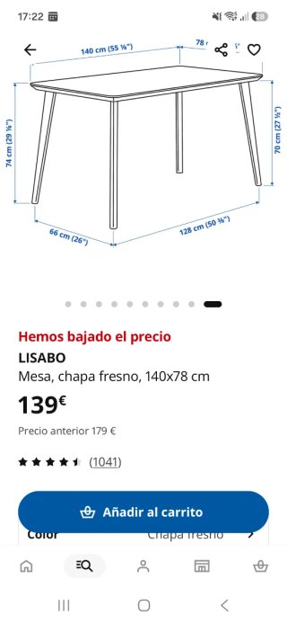 Mesa de comedor Ikea Lisabo 140x78