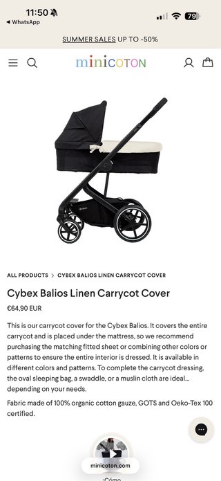 funda capazo y bajera MiniCoton (cybex balios)