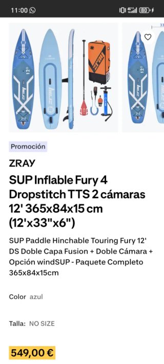 Tabla Paddle Surf ZRAY Fury 12' Azul