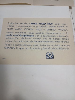 Lote documentos antiguos.Granja Avícola ROCIO.