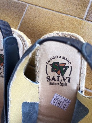 Zapatilla mujer esparto y piel talla 38. Azul.