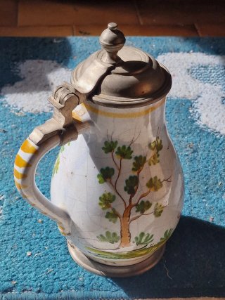 Boccale in ceramica e peltro sec. XIX