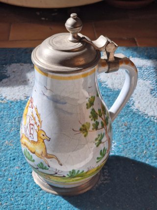 Boccale in ceramica e peltro sec. XIX