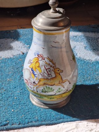 Boccale in ceramica e peltro sec. XIX