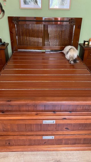 Cabecero y Base Cama Madera con Cajones