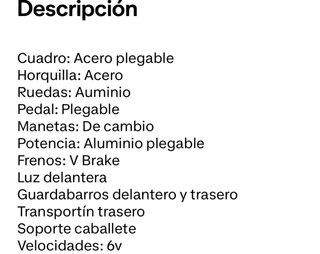 Bicicleta Plegable 6 Velocidades Negra