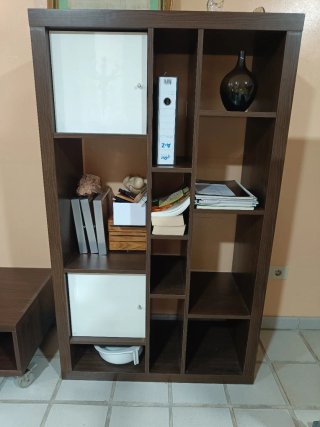 Estantería Modular Madera Oscura y Blanca