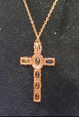 Collar acero dorado cruz multicolor 46 cms